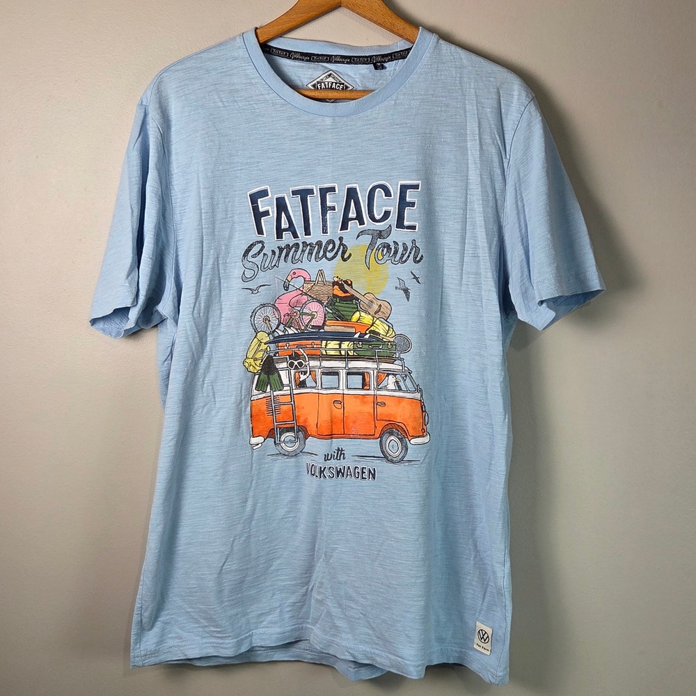 FatFace T-Shirt Mens XL Blue Good VW Summer Tour Graphic Slub Cotton Tee